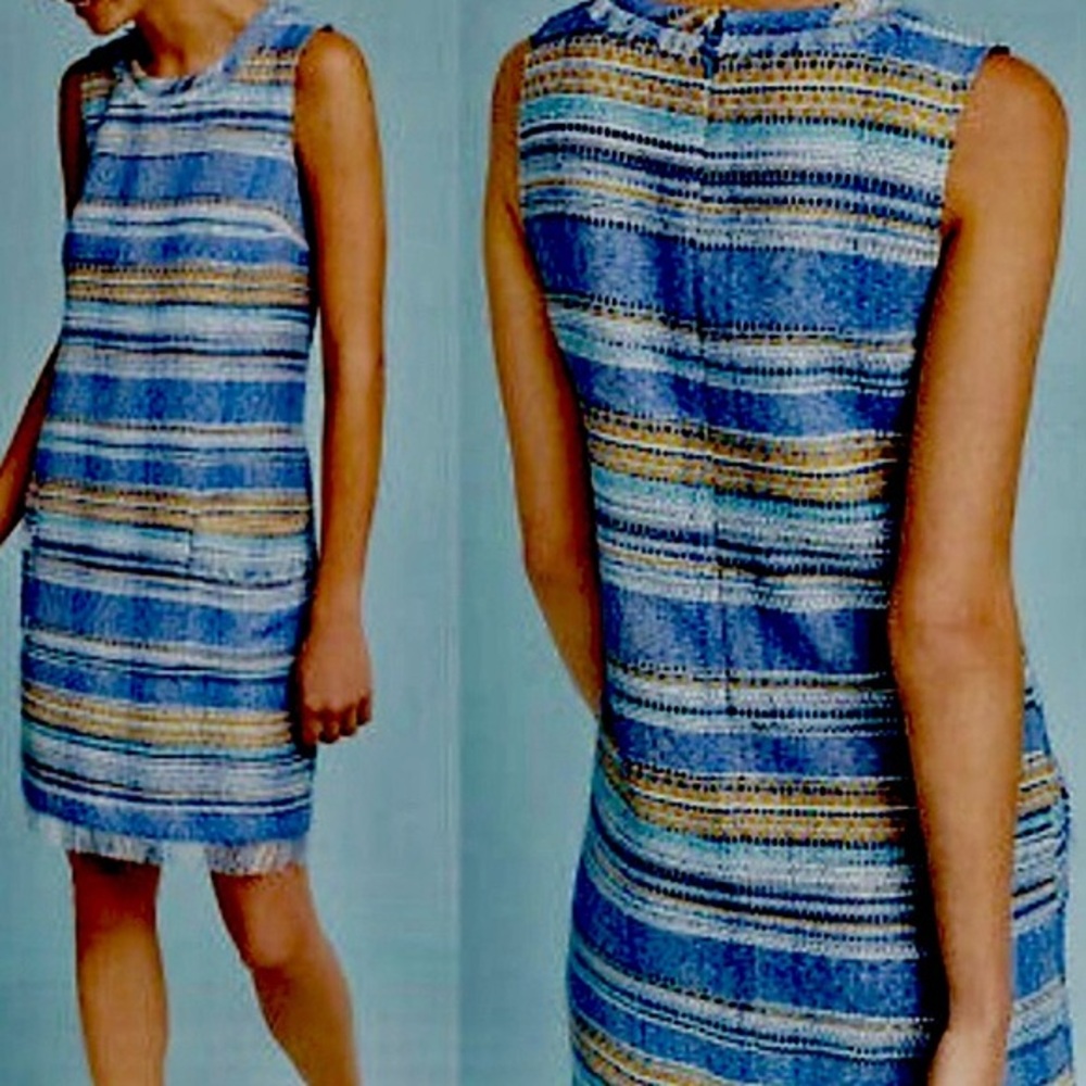 Anthropologie Akemi & Kin Striped Sleeveless Dress-0 blue tweed ,poly viscose